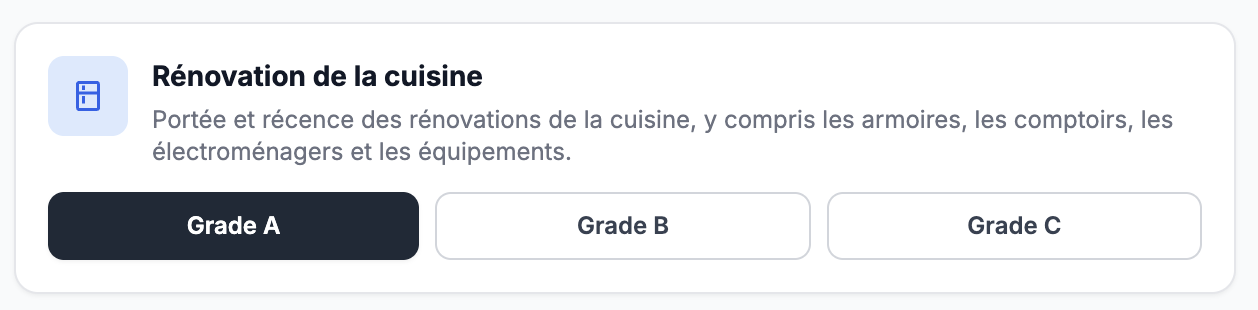 Fourchette de qualité et état de la propriété